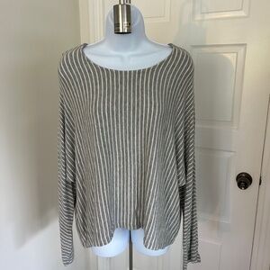 Final Touch Grey and White Boatneck Long Sleeve Top